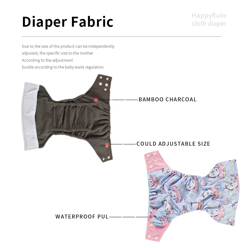 HappyFlute Bamboo Charcoal Fabric Inner With 1Pc Insert Reusable Waterproof Washable Super Soft Breathable Baby Cloth Nappy
