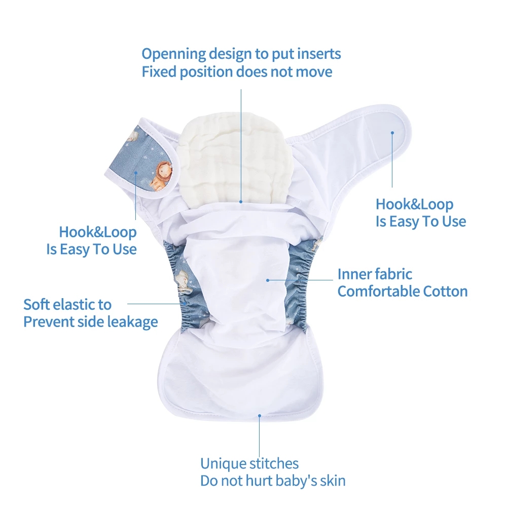 Happyflute Breathable Hook&Loop Cotton Cloth Diaper Comfortable And Waterproof Baby Nappy With One Pocket