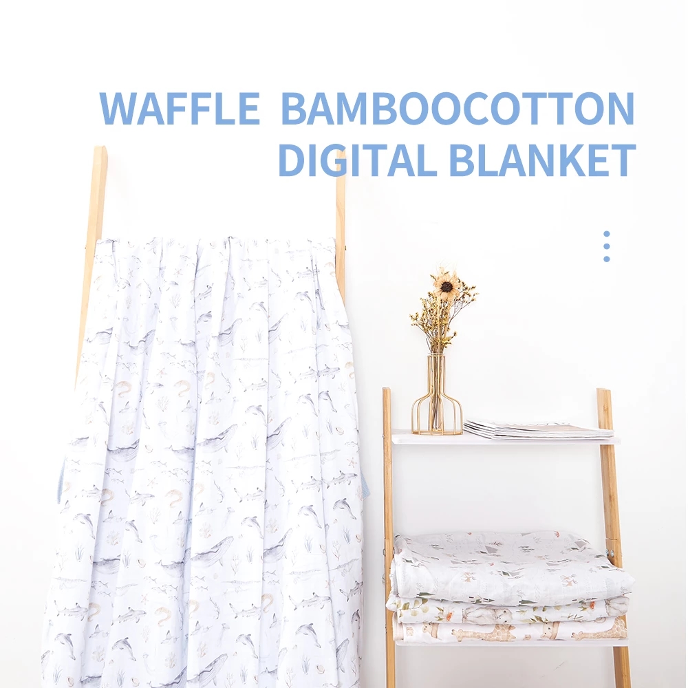 Happyflute Waffle Bamboo Cotton Digital Blanket 70% Bamboo+30% Cotton Wafflefabric Muslin Wrap For Newborn Baby