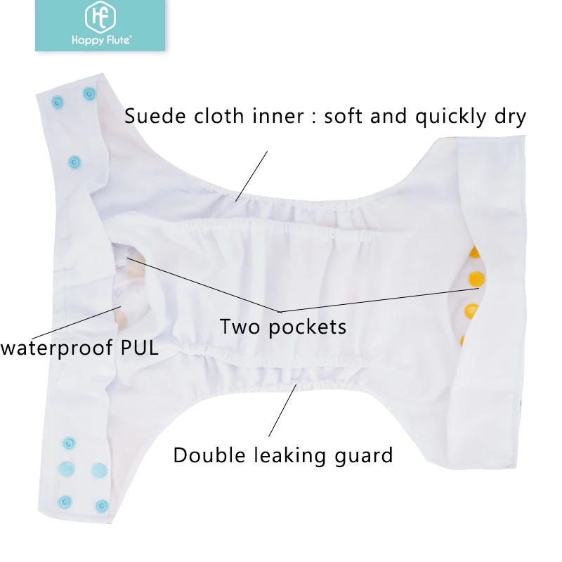 Happy Flute 2Pcs Reusable And Comfortbale Suede Cloth Pocket Baby Cloth Diaper With Two Pockets And Double Snap
