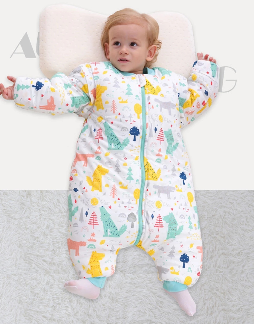 Happy Flute Baby 100% Cotton Sleeping Bag Long Sleeve Winter Cartoon Split Leg Removable Sleeve Sleepsack Wrap Fit 0~6 Year Baby