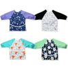 HappyFlute Polyester Waterproof Colorful Printed Front Pocket Baby Bibs Long Sleeve Children Feeding Bibs Burp Clothes